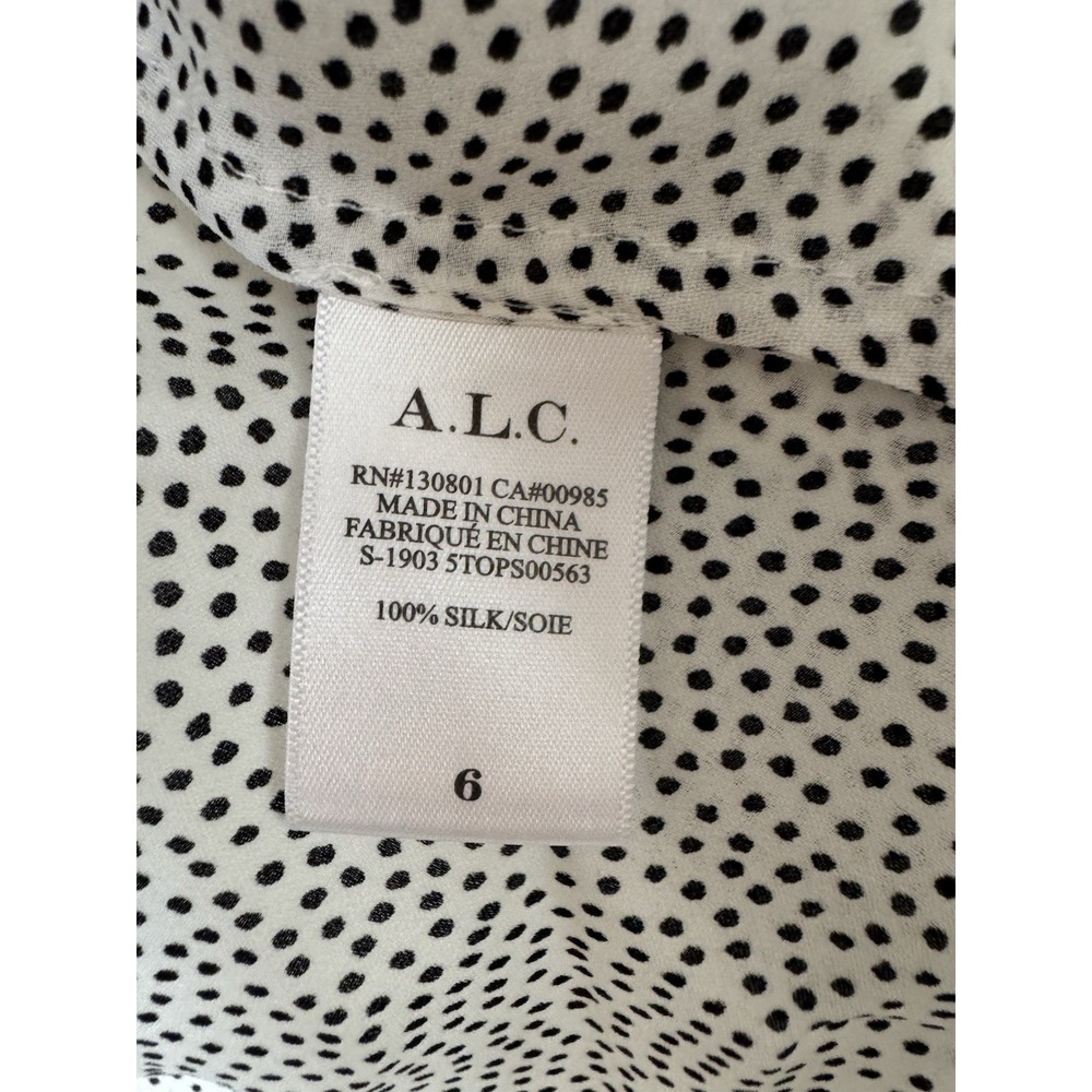 A.L.C - Jules Dotted V Neck 100% Silk Blouse Size 6 - Picture 5 of 9